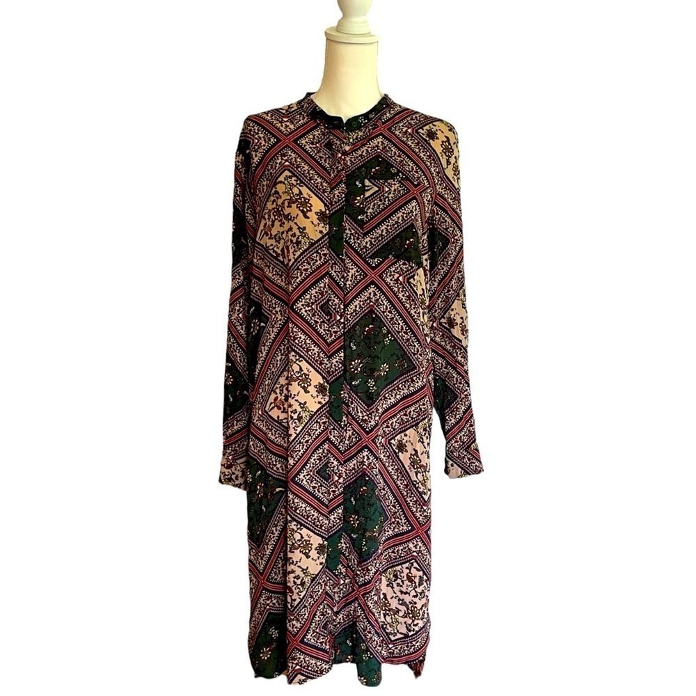 Lollys Laundry Button Front Geometric Print Tunic Dress Size XS